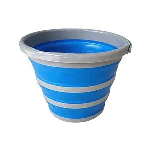 Balde Silicone Dobrável Retrátil 10 Litros Azul Brinde
