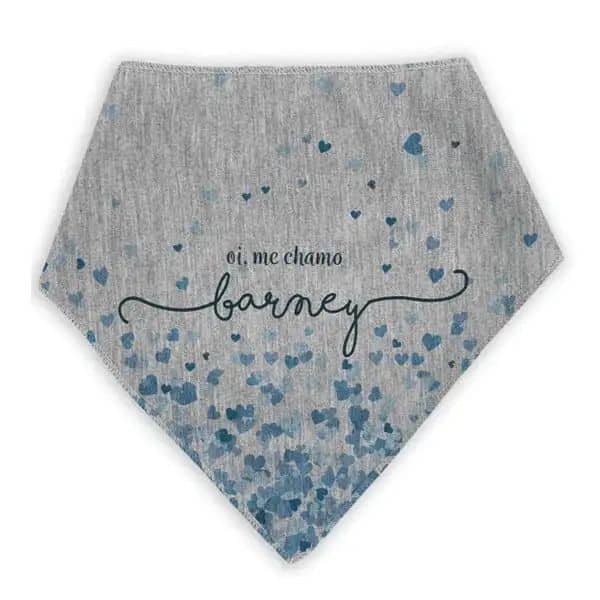 Bandana Corações Azuis Com o Nome do Pet Personalizado
