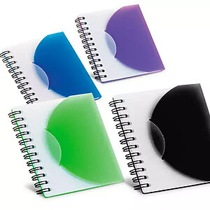 Bloco promocional com capa de plástico