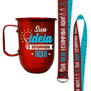 Caneca de alumínio personalizada com tirante