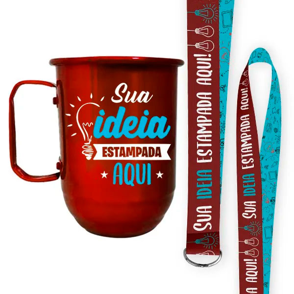 Caneca de alumínio personalizada com tirante