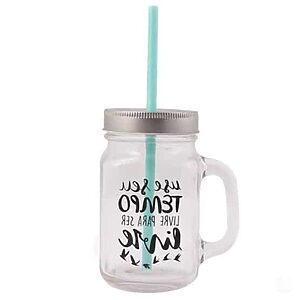 Caneca de Vidro Com Canudo