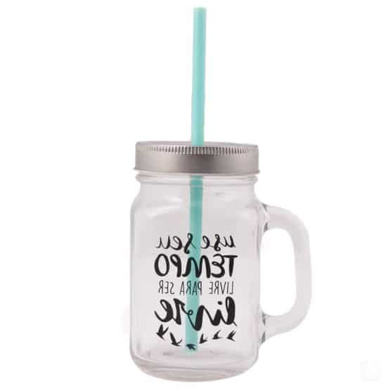 Caneca de Vidro Com Canudo