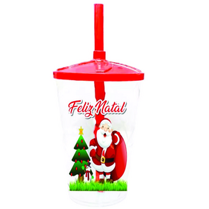Copo com Canudo Personalizado de Natal