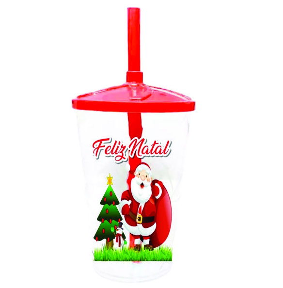 Copo com Canudo Personalizado de Natal