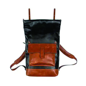 Mochila Camping Couro Preto e Caramelo