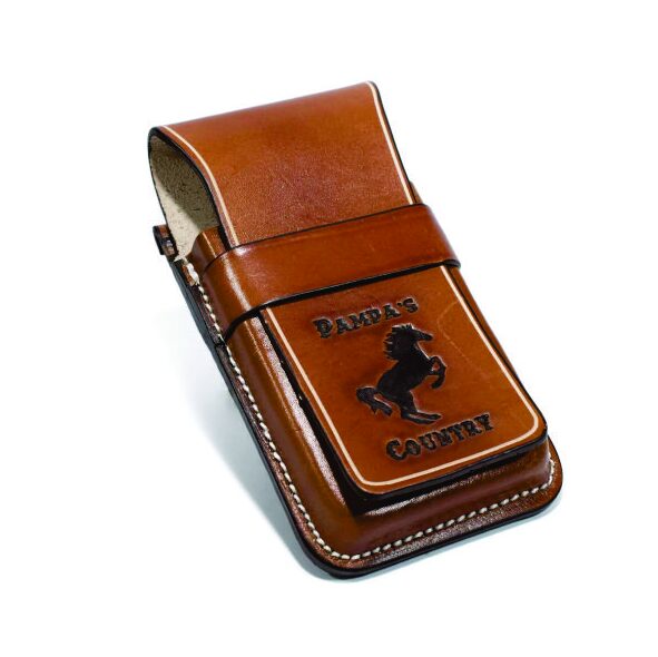 Porta-celular de mesa em couro