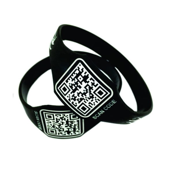 Pulseira de silicone com brasão circular e QR-Code