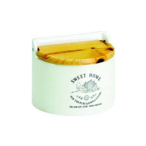 Saleiro de Parede Reto Porcelana Tampa Madeira 700 grs sal