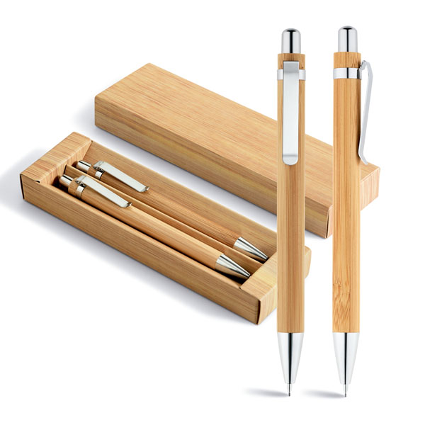 Conjunto de esferográfica e lapiseira de Bambu