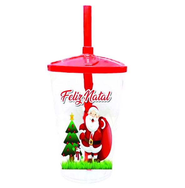 Copo com Canudo Personalizado de Natal