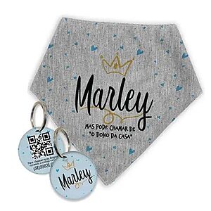 Kit Bandana e Plaquinha com QR Code O Dono De Casa