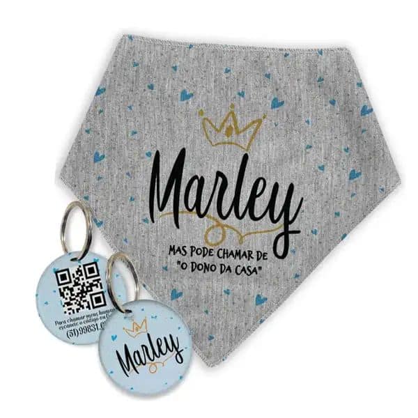 Kit Bandana e Plaquinha com QR Code O Dono De Casa