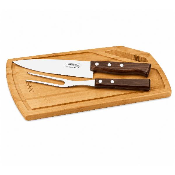 Kit Churrasco Aço inox e madeira