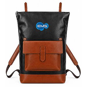 Mochila Camping Couro Preto e Caramelo