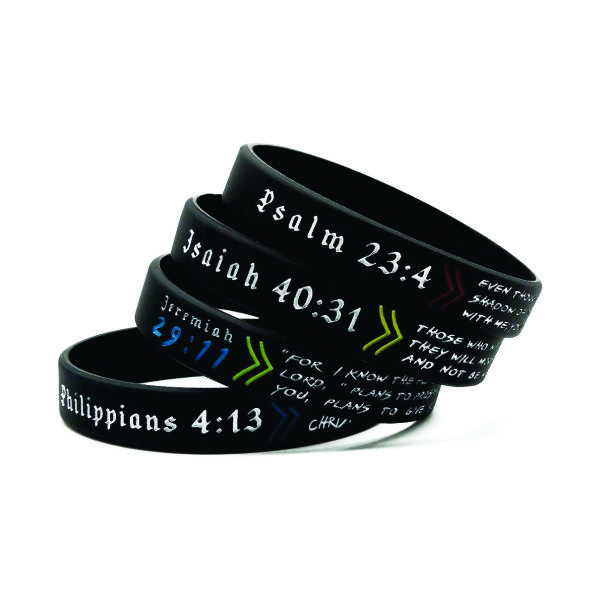Pulseira de silicone com gravação em baixo relevo