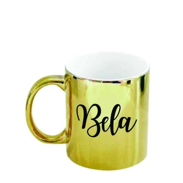 Xícara Dourada Espelhada com Nome Personalizada