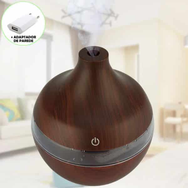 Umidificador de Ar Ultrassônico Aromatizador Madeira